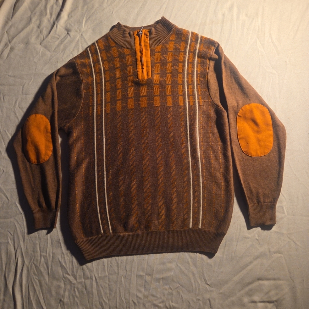 Steve Harvey 1/4 Zip Sweater Mens XL Rust orange and Brown Celebrity Edition